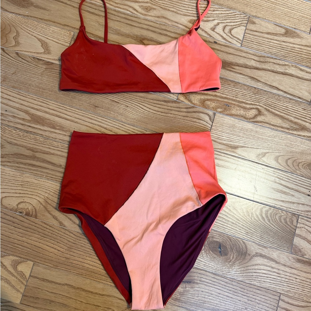 Chic Colorblock Bikini Set - Red and Pink